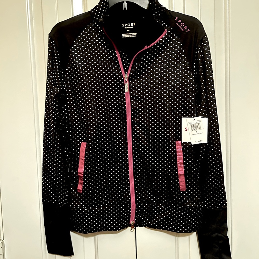 Black & Pink Metallic Dot Zip-up Slim Fit Long Sleeve Yoga Track Jacket - S